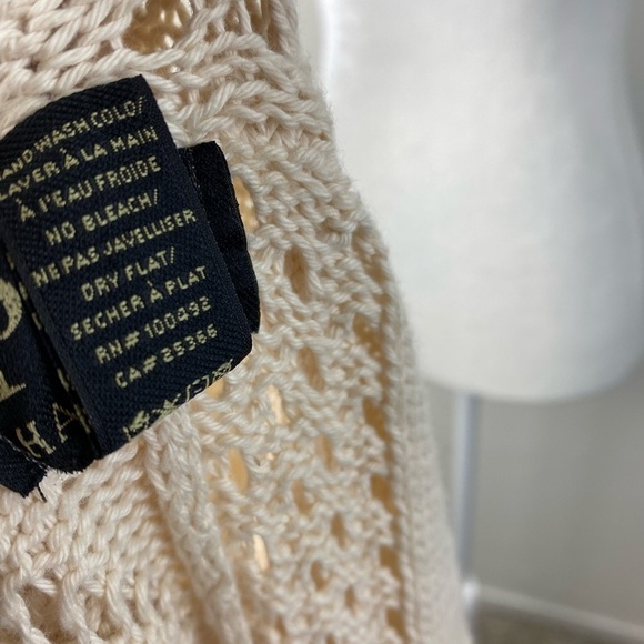 PURE Handknit Cream Open Front Crochet Sweater Cardigan Women’s Small/Medium - Picture 4 of 15